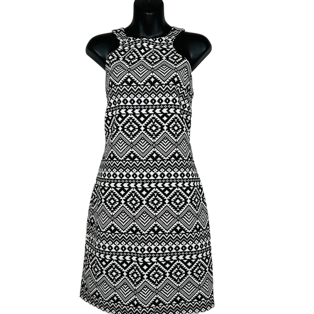 Parker SW Halter Dress Sheath Fitted Black White - L